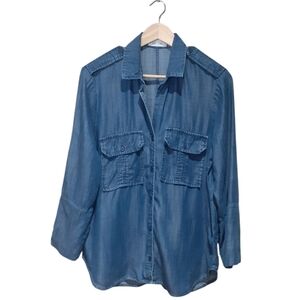 Bella Dahl Women's Chambrary Button Down Shirt Chambrary 100% Tencel Size Medium